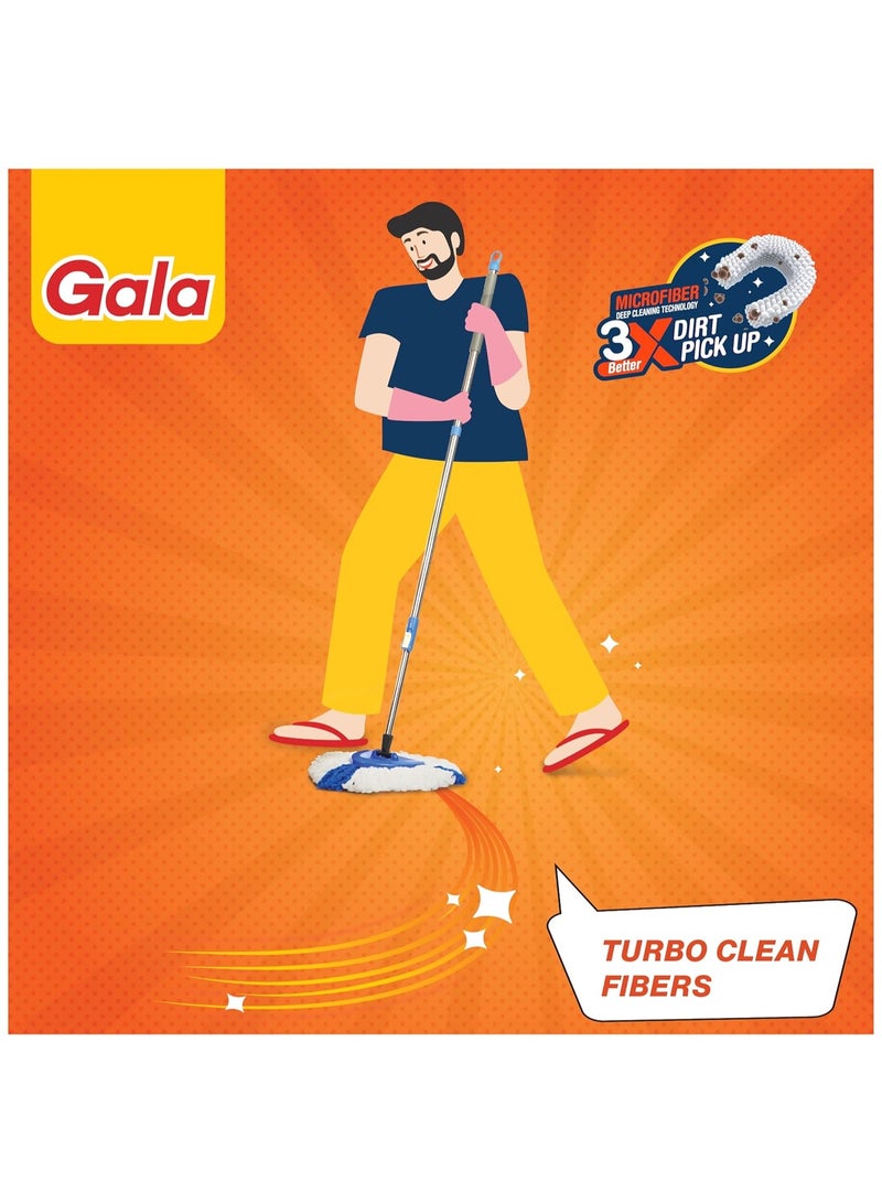 Gala Turbo Spin Mop Removes over 99% bacteria,Triangular head & Easy big wheel with 2 Refills,Floor Cleaning Mop stick with Bucket, pocha for floor cleaning, Mopping Set (Grey and blue) - Image 5